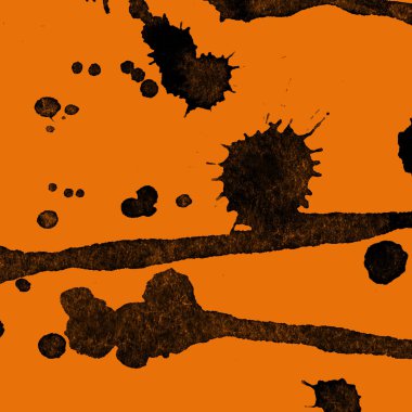Soyut siyah boya doku turuncu zemin üzerine splatters