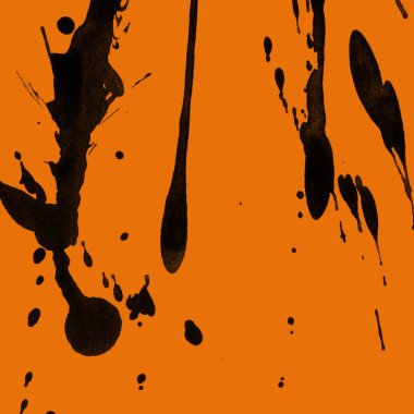Soyut siyah boya doku turuncu zemin üzerine splatters
