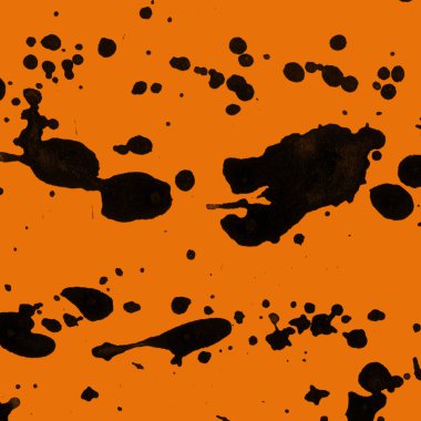 Soyut siyah boya doku turuncu zemin üzerine splatters