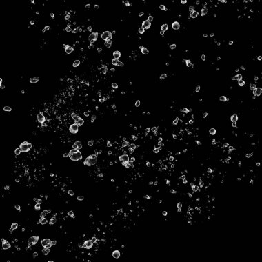 Siyah arka plan üzerine beyaz su kabarcıkları izole. Su damla yağmur. Sualtı oksijen.