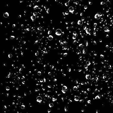 Siyah arka plan üzerine beyaz su kabarcıkları izole. Su damla yağmur. Sualtı oksijen.