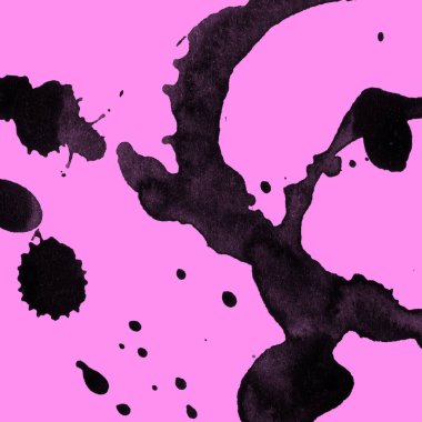 Soyut siyah boya doku pembe bir arka plan üzerinde splatters