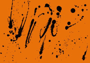 Soyut siyah boya doku turuncu zemin üzerine splatters