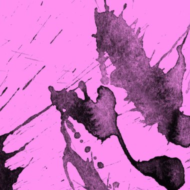 Soyut siyah boya doku pembe bir arka plan üzerinde splatters