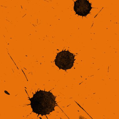 Soyut siyah boya doku turuncu zemin üzerine splatters