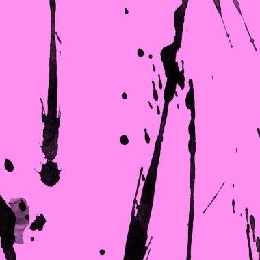 Soyut siyah boya doku pembe bir arka plan üzerinde splatters