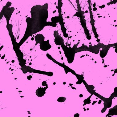 Soyut siyah boya doku pembe bir arka plan üzerinde splatters