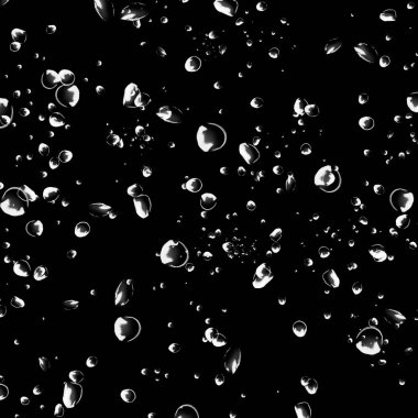 Siyah arka plan üzerine beyaz su kabarcıkları izole. Su damla yağmur. Sualtı oksijen.