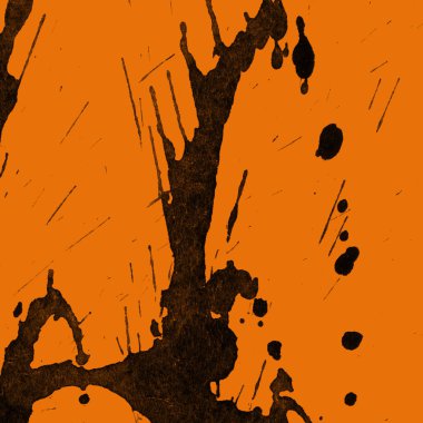 Soyut siyah boya doku turuncu zemin üzerine splatters