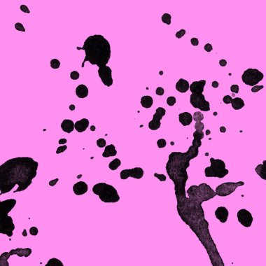 Soyut siyah boya doku pembe bir arka plan üzerinde splatters