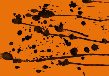 Soyut siyah boya doku turuncu zemin üzerine splatters