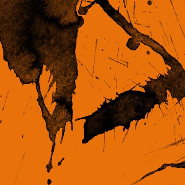 Soyut siyah boya doku turuncu zemin üzerine splatters