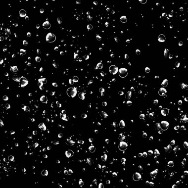 Siyah arka plan üzerine beyaz su kabarcıkları izole. Su damla yağmur. Sualtı oksijen.
