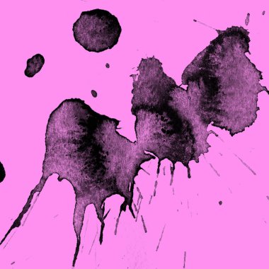 Soyut siyah boya doku pembe bir arka plan üzerinde splatters