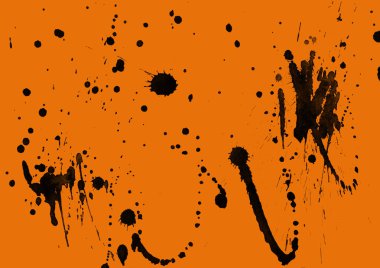 Soyut siyah boya doku turuncu zemin üzerine splatters