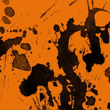 Soyut siyah boya doku turuncu zemin üzerine splatters