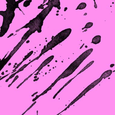 Soyut siyah boya doku pembe bir arka plan üzerinde splatters