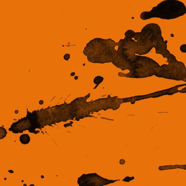 Soyut siyah boya doku turuncu zemin üzerine splatters