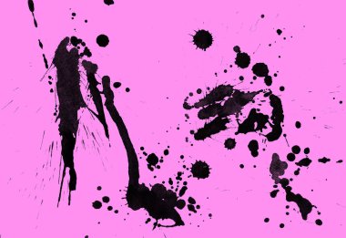 Soyut siyah boya doku pembe bir arka plan üzerinde splatters