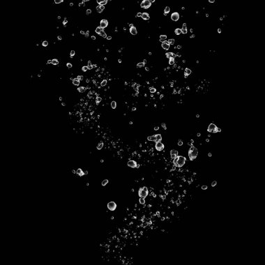 Siyah arka plan üzerine beyaz su kabarcıkları izole. Su damla yağmur. Sualtı oksijen.