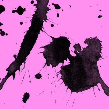 Soyut siyah boya doku pembe bir arka plan üzerinde splatters