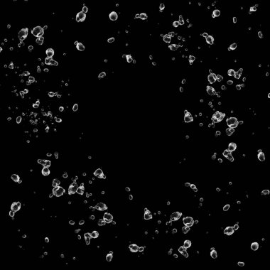 Siyah arka plan üzerine beyaz su kabarcıkları izole. Su damla yağmur. Sualtı oksijen.