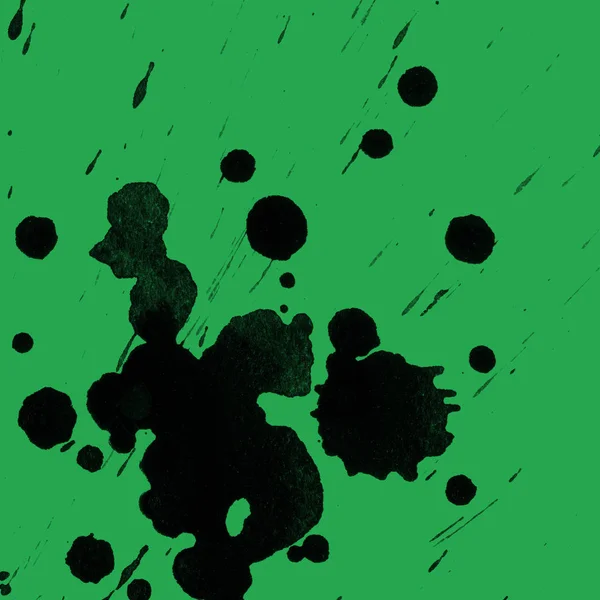 Abstracte Zwarte Verf Splatters Textuur Groene Achtergrond — Stockfoto