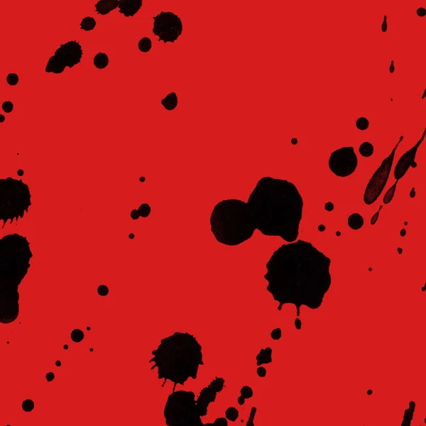 Absztrakt Fekete Festék Splatters Piros Háttér Textúra — Stock Fotó
