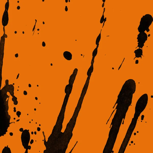 Abstrakt Svart Färg Splatters Textur Orange Bakgrund — Stockfoto