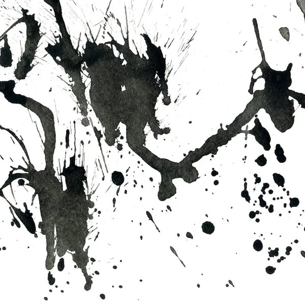 Pintura Preta Abstrata Espirra Textura Fundo Branco — Fotografia de Stock