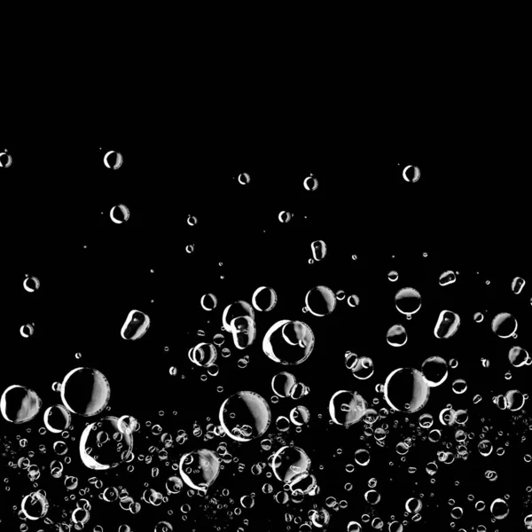 Isolerade Vita Vatten Bubblor Svart Bakgrund Regn Vattendroppar Underwater Syre — Stockfoto