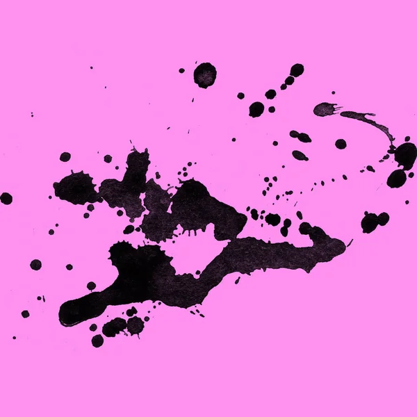 Pintura Preta Abstrata Espirra Textura Fundo Rosa — Fotografia de Stock