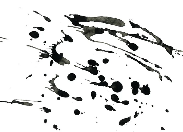 Pintura Preta Abstrata Espirra Textura Fundo Branco — Fotografia de Stock