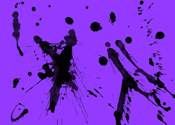 Pintura Negra Abstracta Salpica Textura Sobre Fondo Púrpura — Foto de Stock