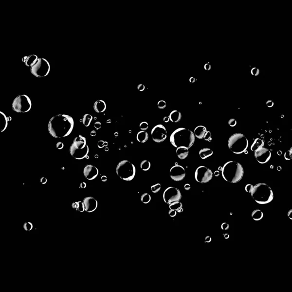 Isolated White Water Bubbles Black Background Rain Water Drops Underwater — Stock Photo, Image