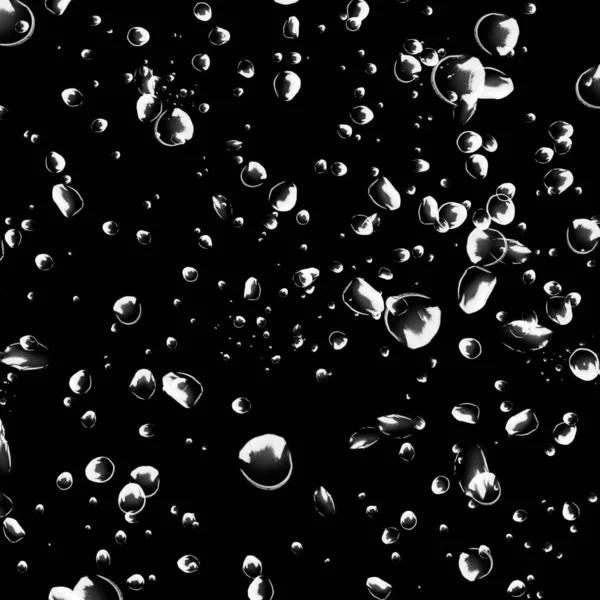 Isolated White Water Bubbles Black Background Rain Water Drops Underwater — Stock Photo, Image