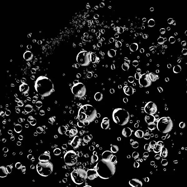 Isolated White Water Bubbles Black Background Rain Water Drops Underwater — Stock Photo, Image