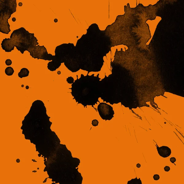 Abstract Black Paint Splatters Texture Orange Background — Stock Photo, Image