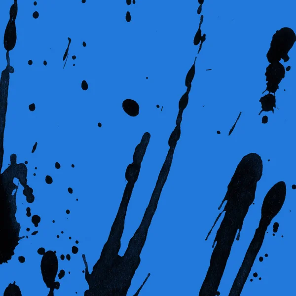 Abstracte Zwarte Verf Splatters Textuur Blauwe Achtergrond — Stockfoto