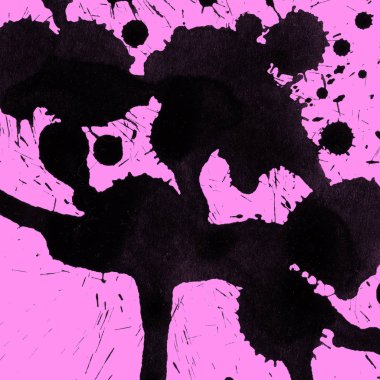 Soyut siyah boya doku pembe bir arka plan üzerinde splatters