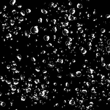 Siyah arka plan üzerine beyaz su kabarcıkları izole. Su damla yağmur. Sualtı oksijen.