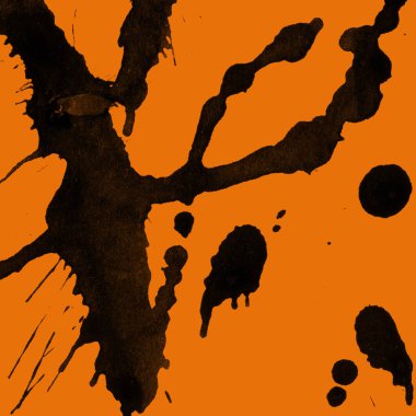 Soyut siyah boya doku turuncu zemin üzerine splatters