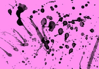 Soyut siyah boya doku pembe bir arka plan üzerinde splatters