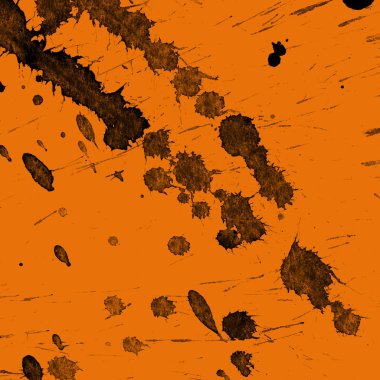 Soyut siyah boya doku turuncu zemin üzerine splatters