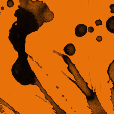 Soyut siyah boya doku turuncu zemin üzerine splatters