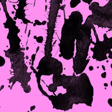 Soyut siyah boya doku pembe bir arka plan üzerinde splatters