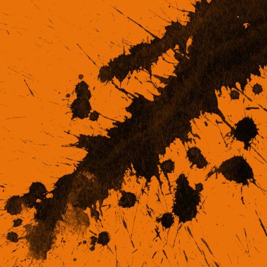 Soyut siyah boya doku turuncu zemin üzerine splatters