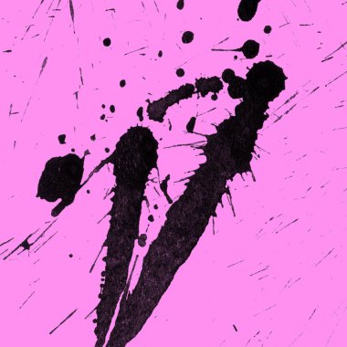 Soyut siyah boya doku pembe bir arka plan üzerinde splatters