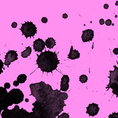 Soyut siyah boya doku pembe bir arka plan üzerinde splatters