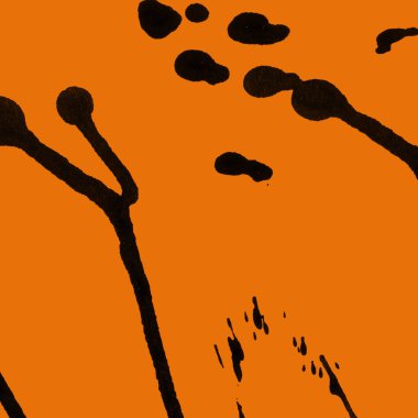 Soyut siyah boya doku turuncu zemin üzerine splatters